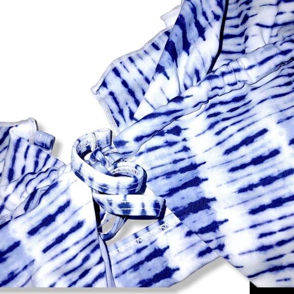 Envya Blue Bikini Top Tie Dye Triangle With Ruffles Adjustable Tie Drawstring Fr - Picture 5 of 7